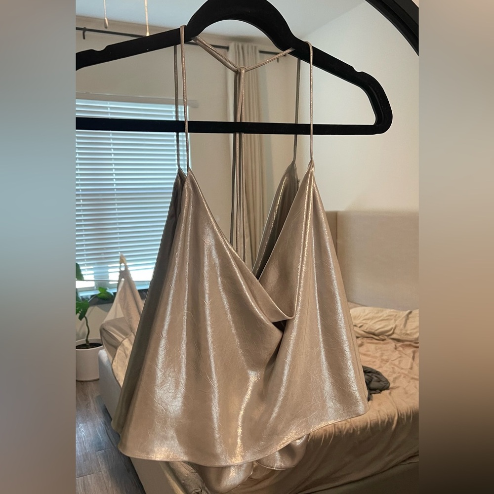 Zara Shimmering Silver Spaghetti Strap Top